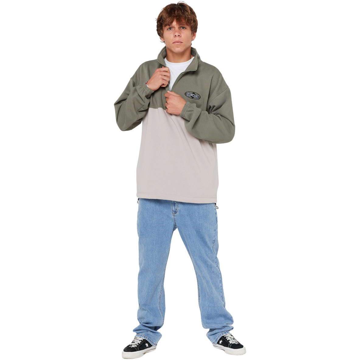 2025 Rip Curl Männer Heritage Oval 1/4 Zip Crew 09XMFL - Cactus Green
